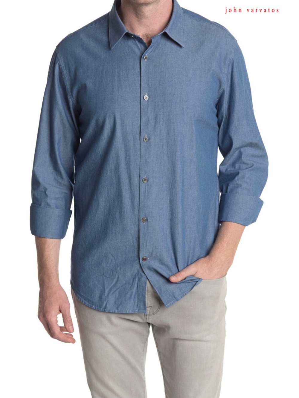 JOHN VARVATOS STAR USA NWT L/S WOVEN COTTON INDIGO SHIRT. SIZE XL